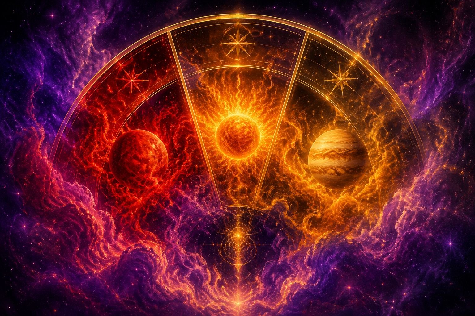 Trzy dekany Barana — symboliczna kompozycja trzech ognistych segmentów koła zodiaku