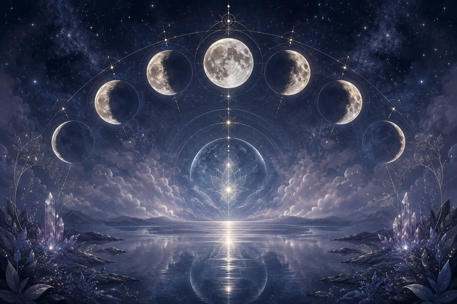 Symboliczna ilustracja faz Księżyca i emocji w astrologii