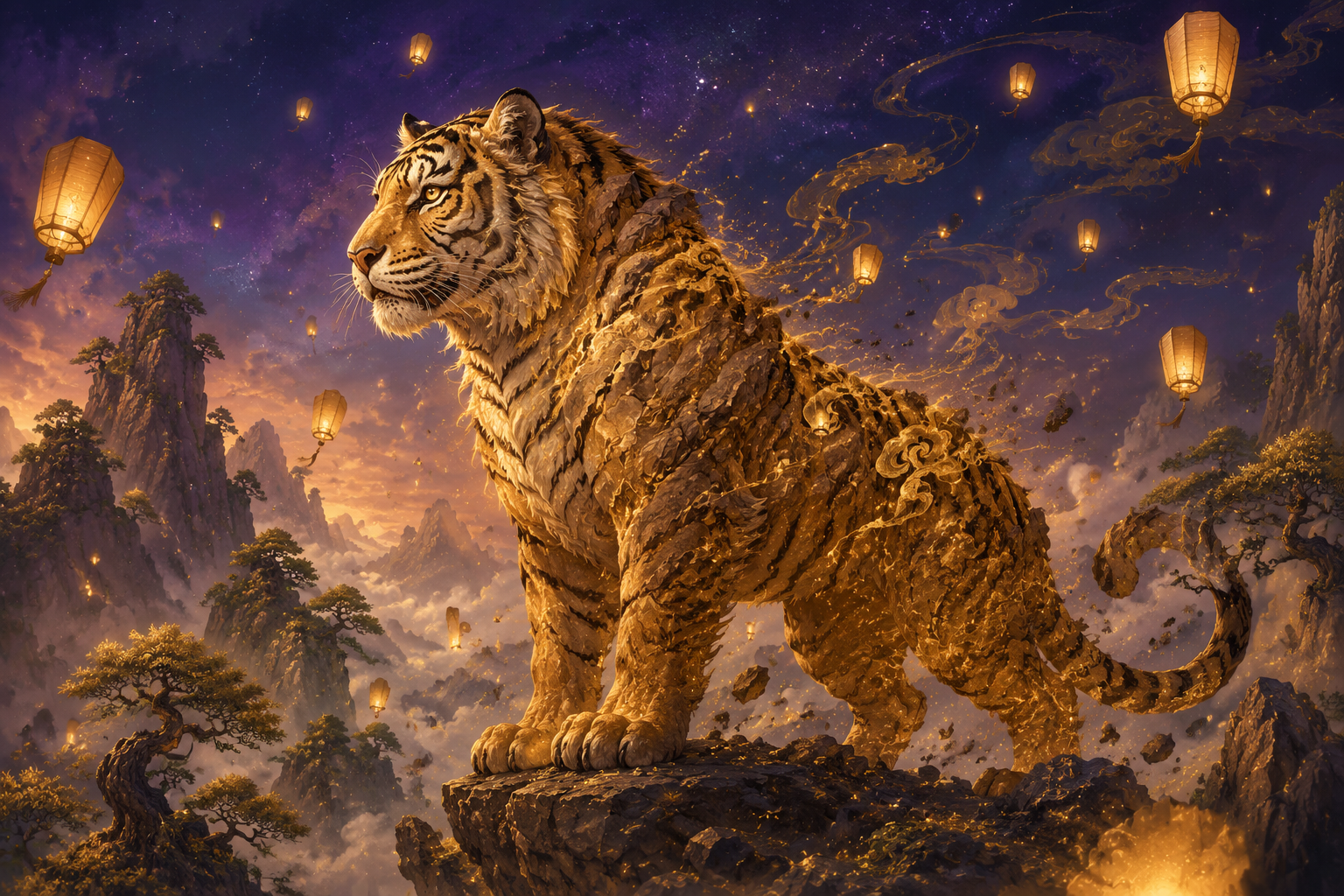 Tygrys Ziemny — chiński znak zodiaku 1998, mistyczna ilustracja