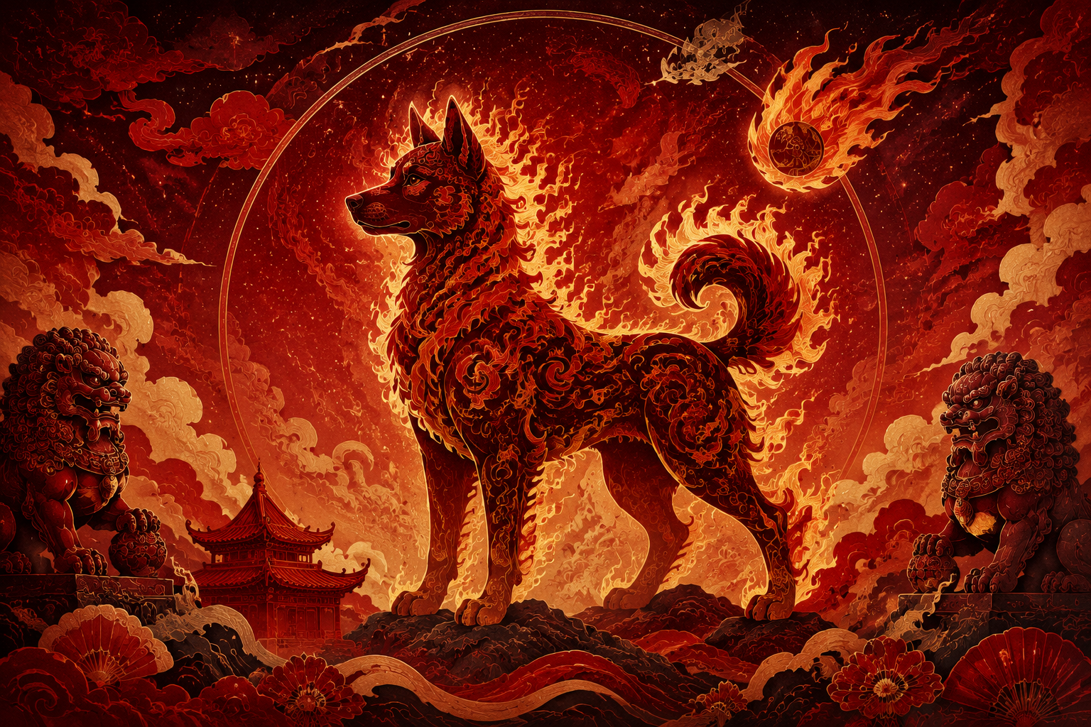 Pies Ognisty — chiński znak zodiaku 2006, mistyczna ilustracja